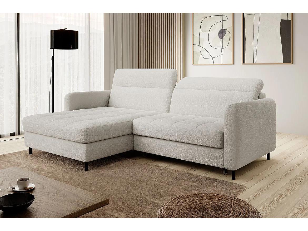 Petit canapé d’angle convertible tissu Kunder-Blanc-angle gauche