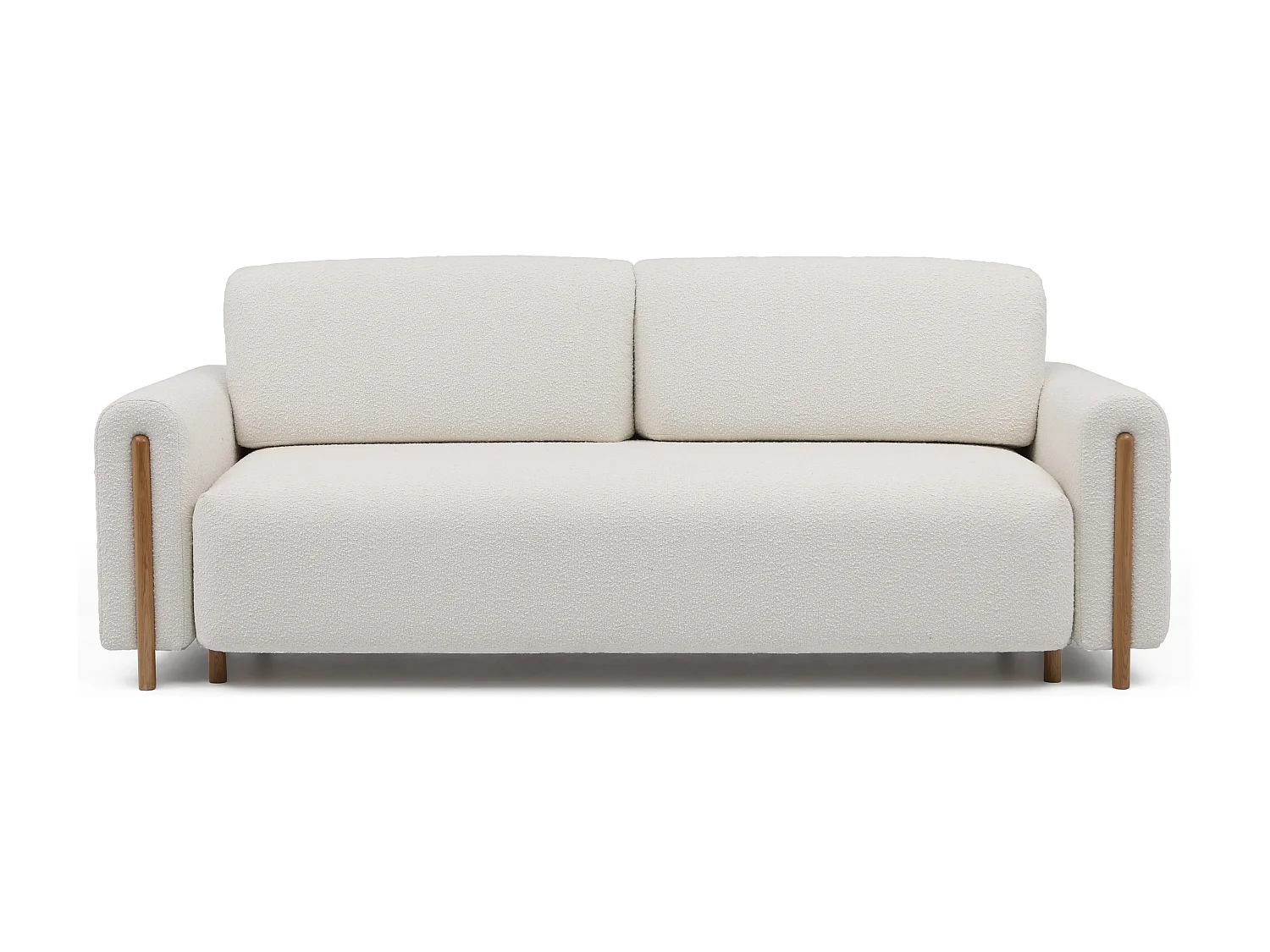 Canapé convertible en tissu bouclette DOVA - Pieds bois massif naturel-Blanc cassé