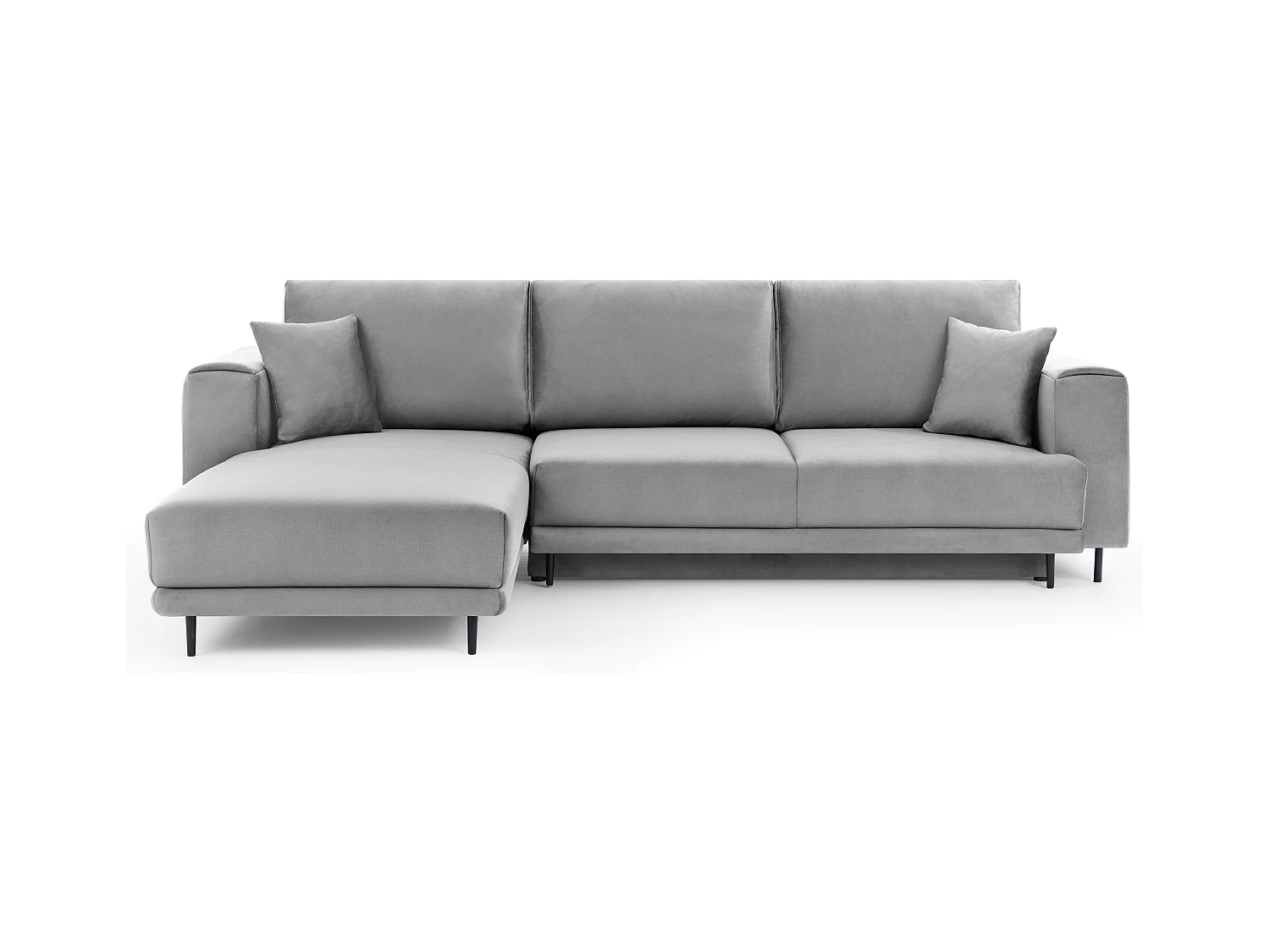 Canapé d'angle convertible velours DAVINA - Coffre et pieds métal noir-Gris clair-angle gauche