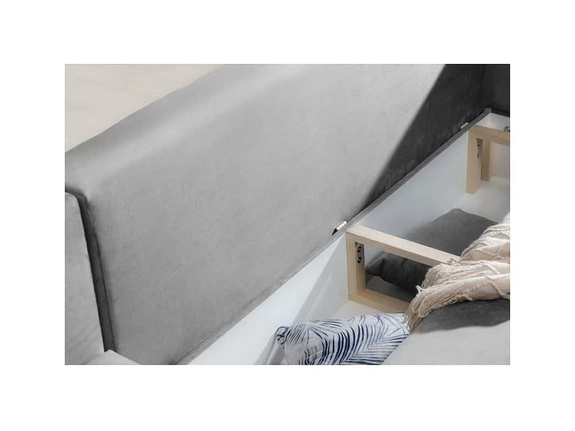 Canapé d'angle convertible velours DAVINA - Coffre et pieds métal noir-Gris clair-angle gauche