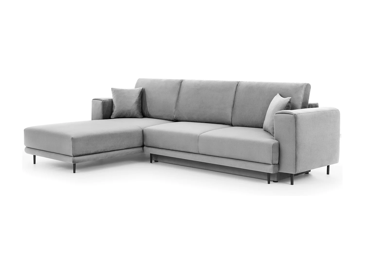 Canapé d'angle convertible velours DAVINA - Coffre et pieds métal noir-Gris clair-angle gauche