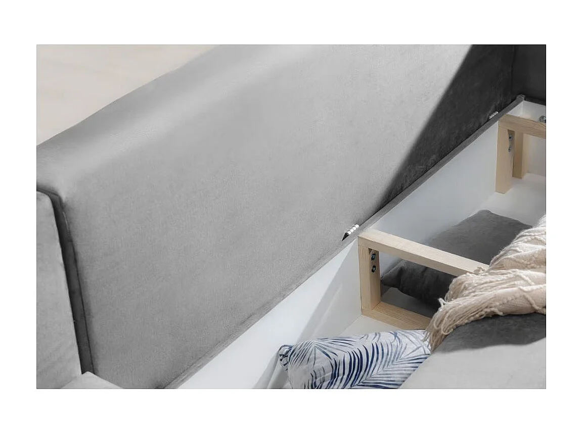 Canapé d'angle convertible velours DAVINA - Coffre et pieds métal noir-Gris clair-angle gauche