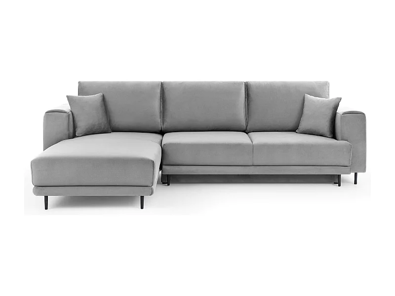 Canapé d'angle convertible velours DAVINA - Coffre et pieds métal noir-Gris clair-angle gauche