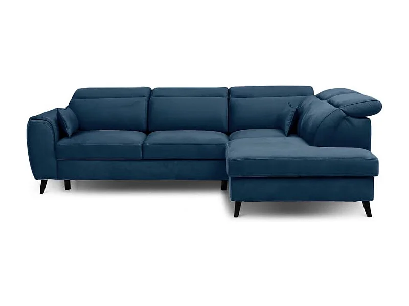 Canapé d'angle convertible avec rangement velours NOBLESSE - Pieds bois noir-Bleu-angle droit