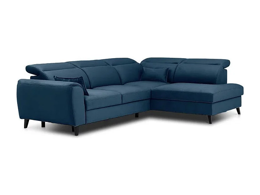 Canapé d'angle convertible avec rangement velours NOBLESSE - Pieds bois noir-Bleu-angle droit