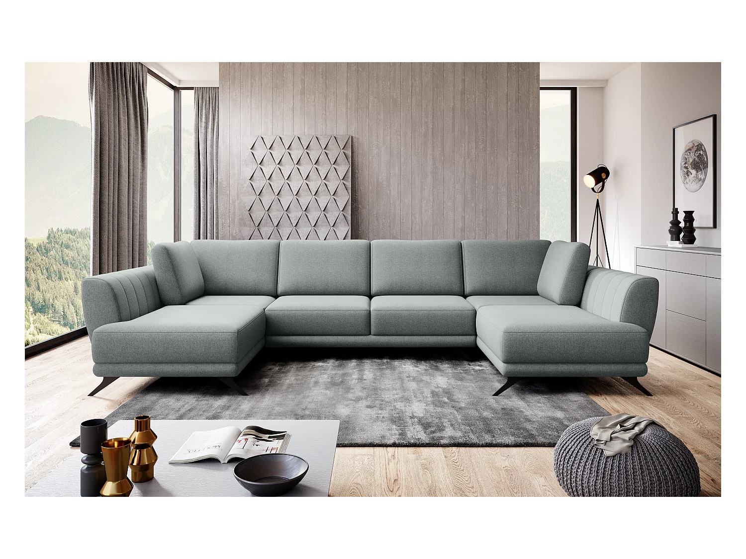 Canapé panoramique LARGOS – Tissu-Gris