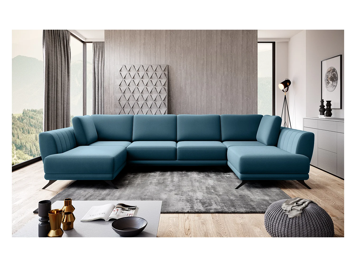 Canapé panoramique LARGOS – Tissu-Gris