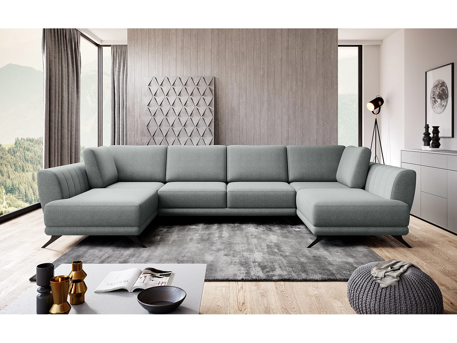 Canapé panoramique LARGOS – Tissu-Gris