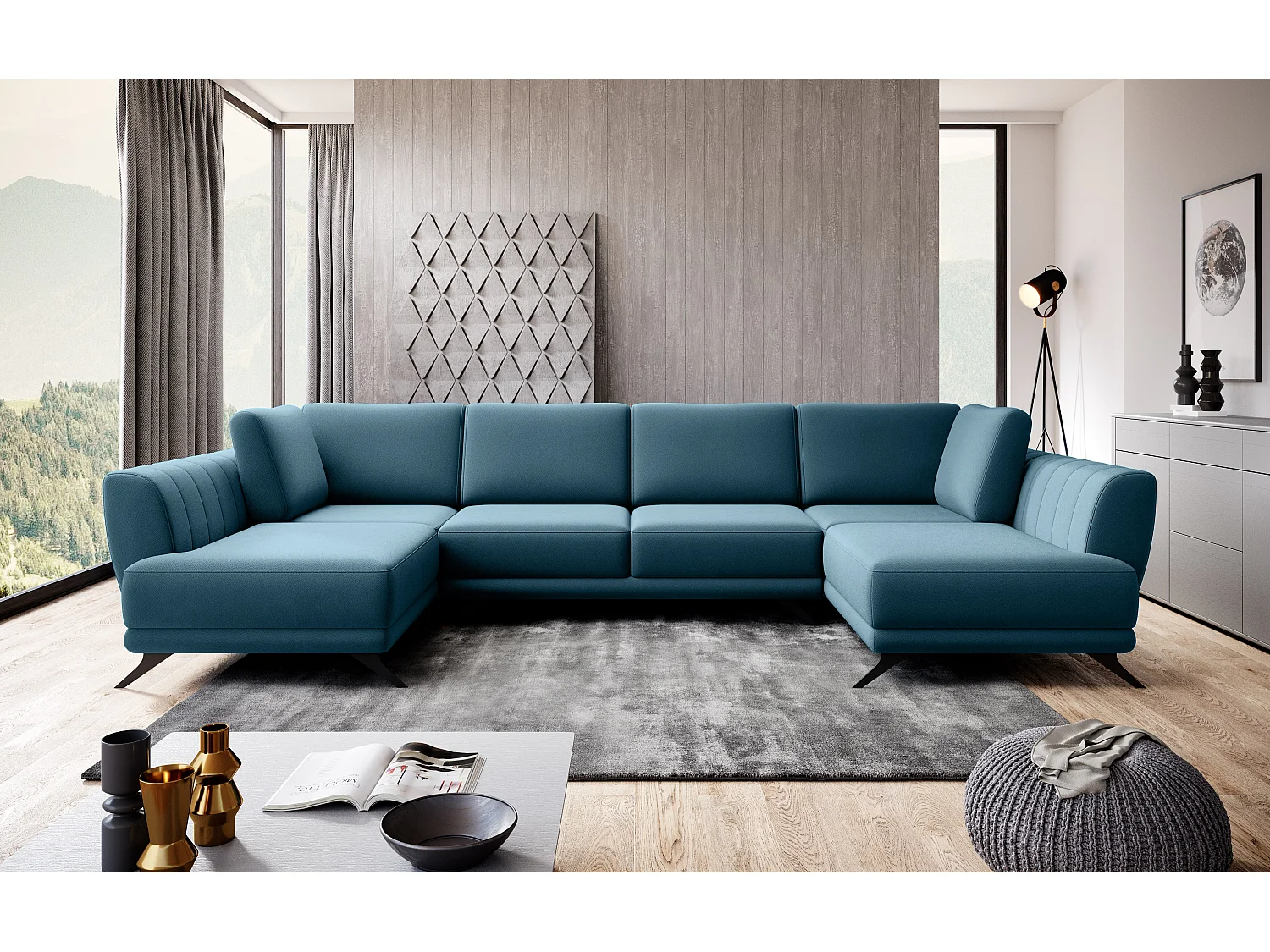 Canapé panoramique LARGOS – Tissu-Gris