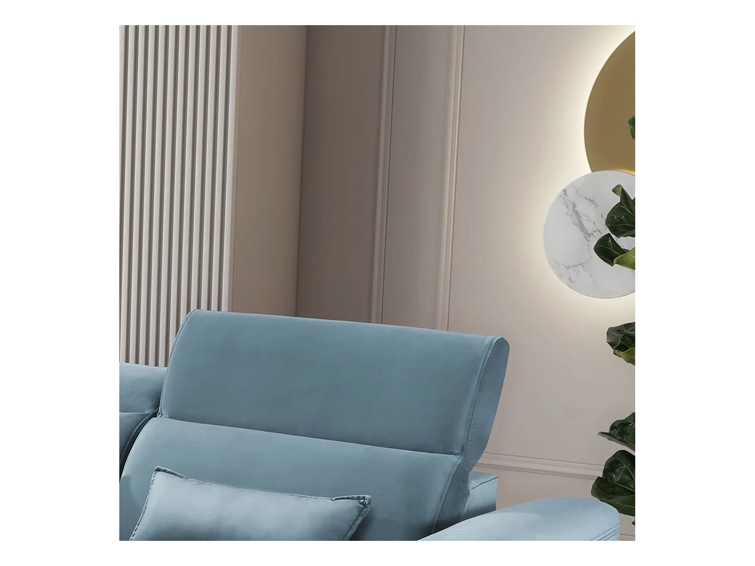 Canapé d'angle convertible velours appuis-tête réglables ASTORIA - Coffre et pieds bois noir-Bleu clair-angle gauche