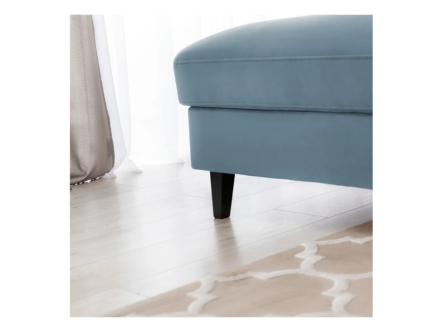 Canapé d'angle convertible velours appuis-tête réglables ASTORIA - Coffre et pieds bois noir-Bleu clair-angle gauche