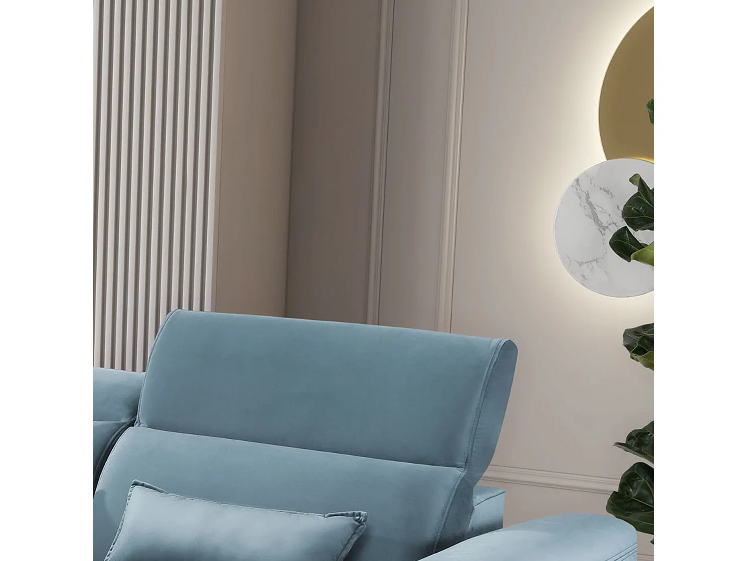 Canapé d'angle convertible velours appuis-tête réglables ASTORIA - Coffre et pieds bois noir-Bleu clair-angle gauche