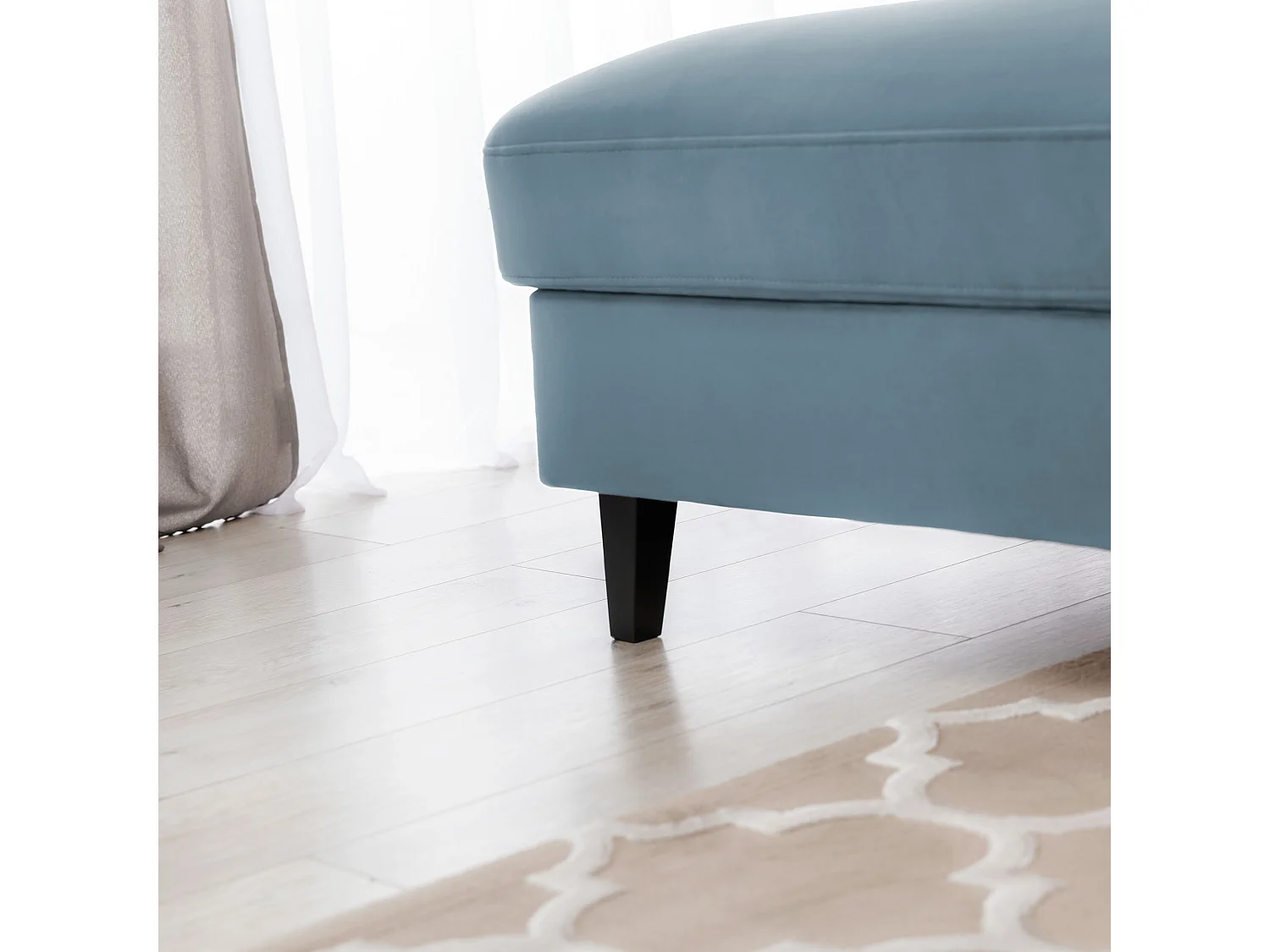 Canapé d'angle convertible velours appuis-tête réglables ASTORIA - Coffre et pieds bois noir-Bleu clair-angle gauche