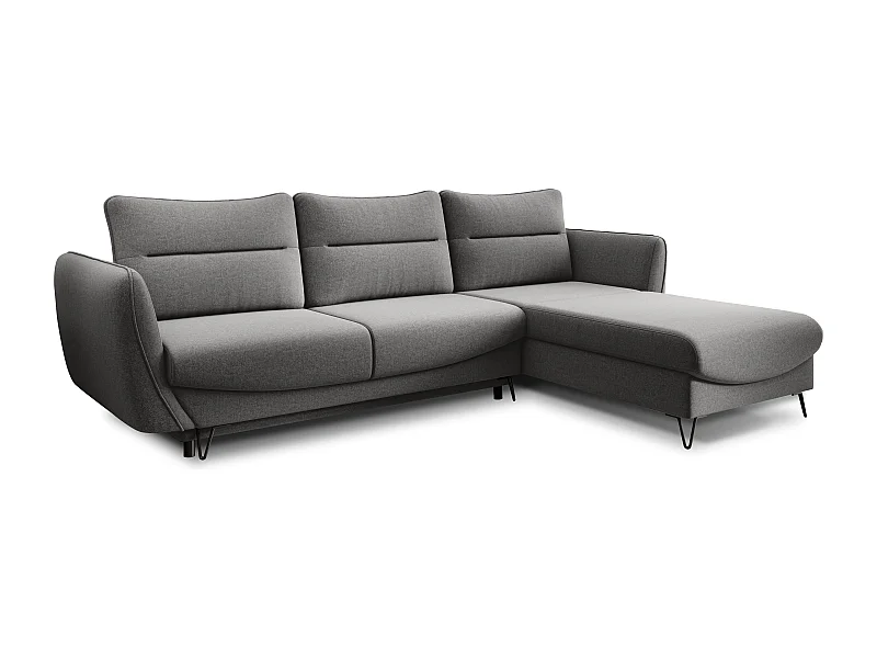 Canapé d'angle convertible tissu ZURIK - Coffre de rangement et pieds métal noir-Gris foncé-angle droit