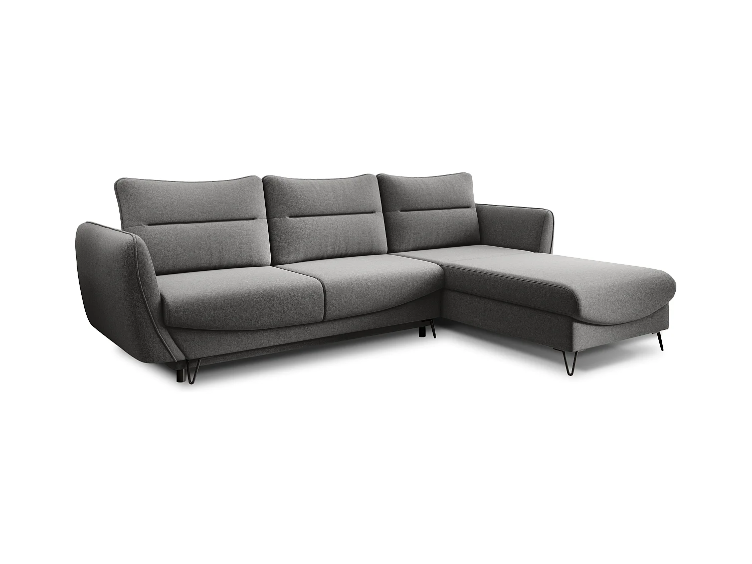 Canapé d'angle convertible tissu ZURIK - Coffre de rangement et pieds métal noir-Gris foncé-angle droit