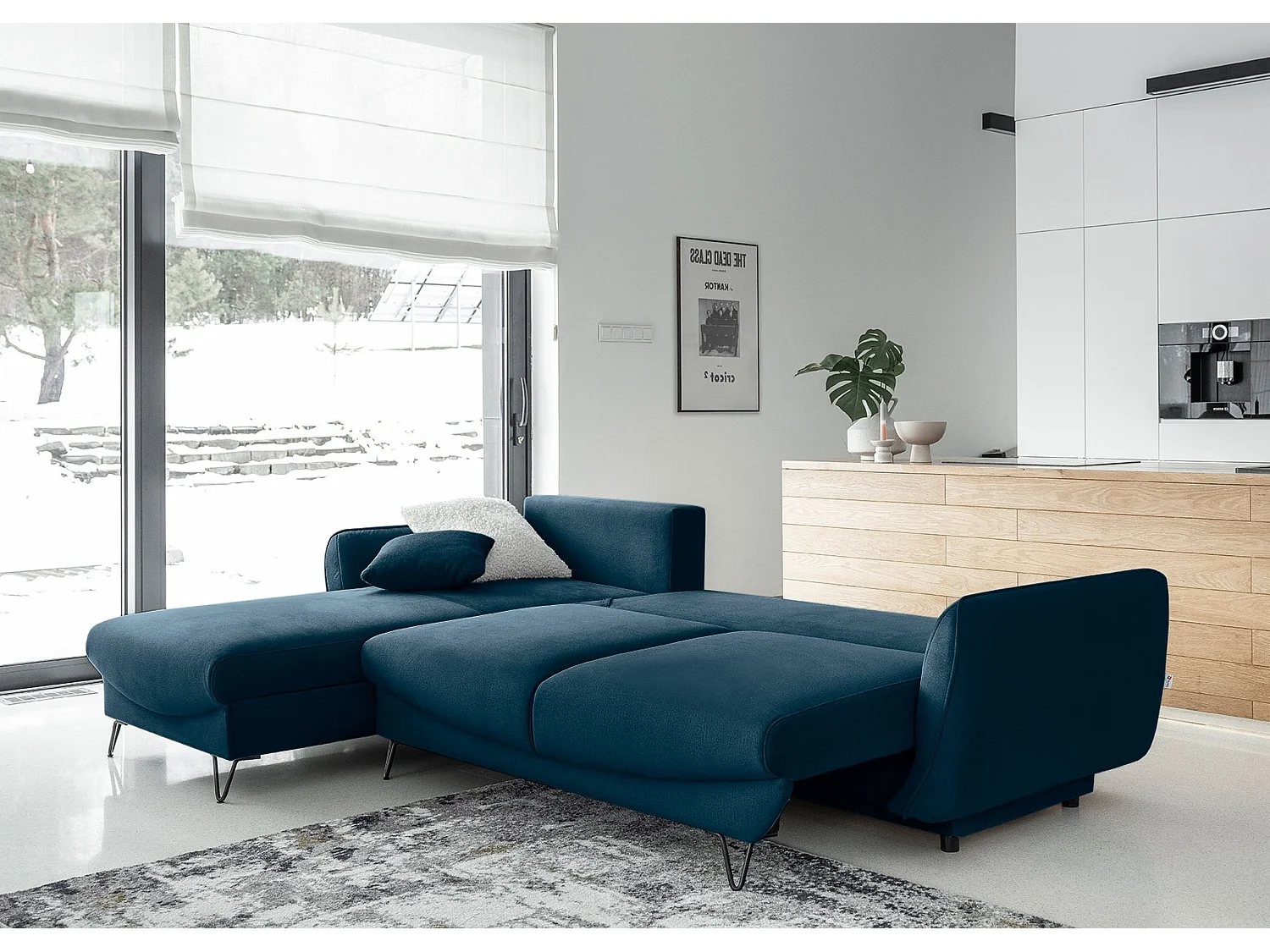 Canapé d'angle convertible tissu ZURIK - Coffre de rangement et pieds métal noir-Gris foncé-angle droit