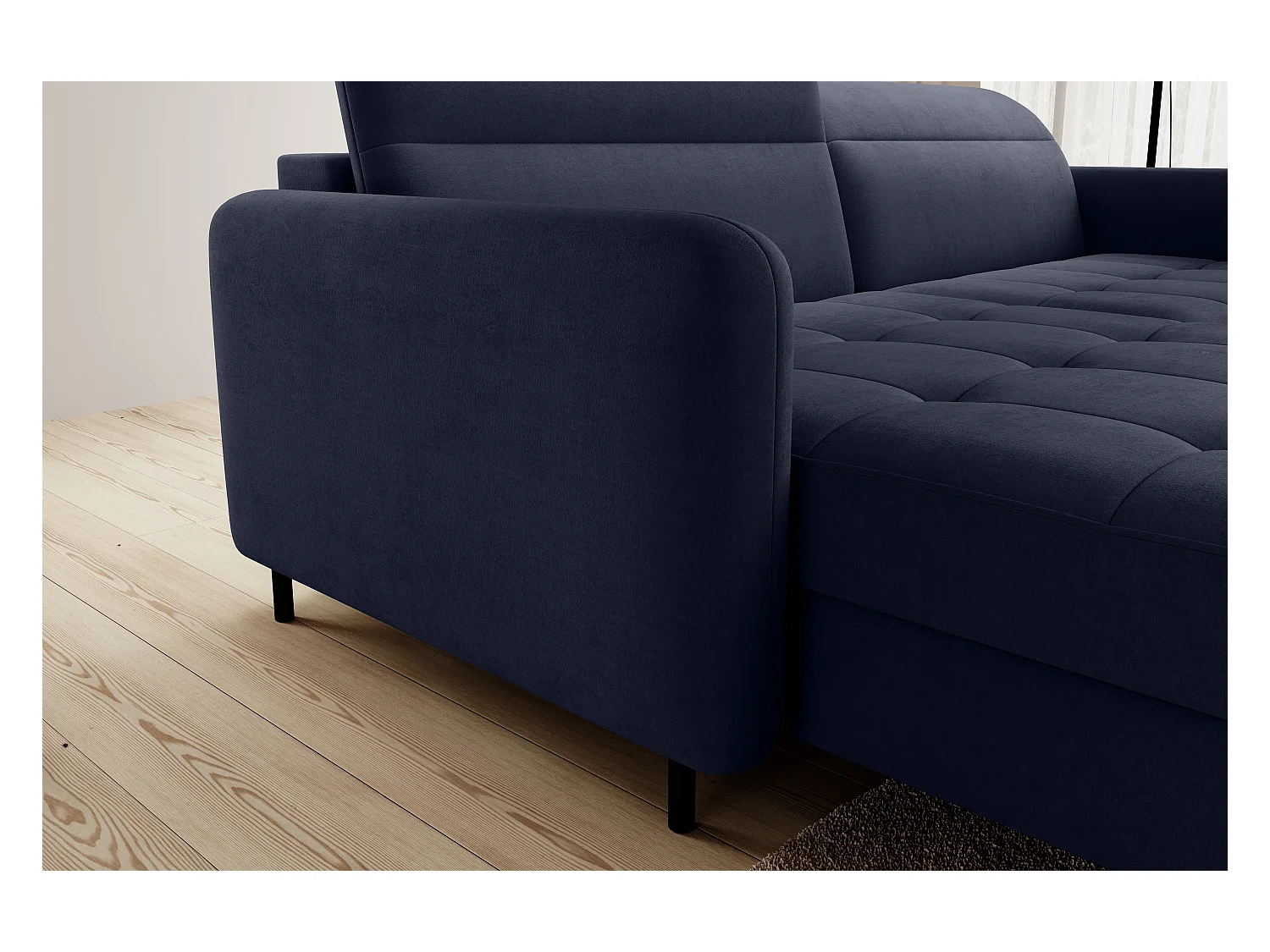 Petit canapé d’angle convertible tissu Kunder-Bleu turquin-angle gauche