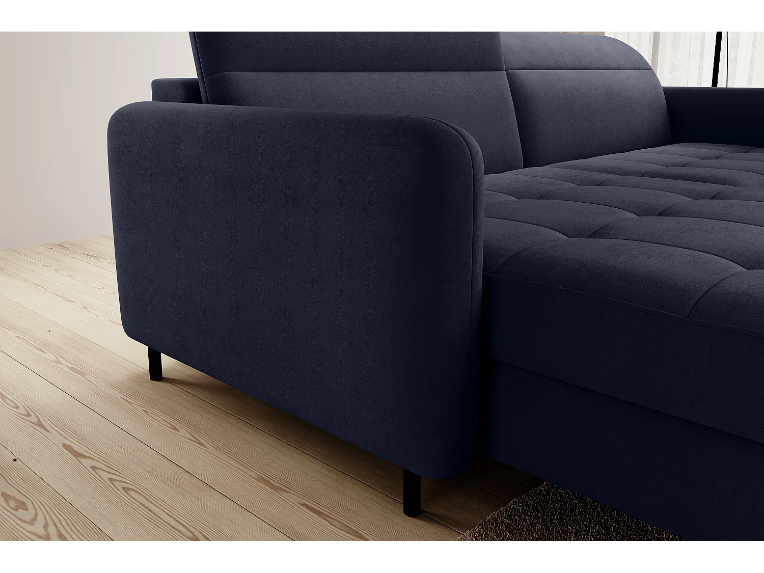 Petit canapé d’angle convertible tissu Kunder-Bleu turquin-angle gauche