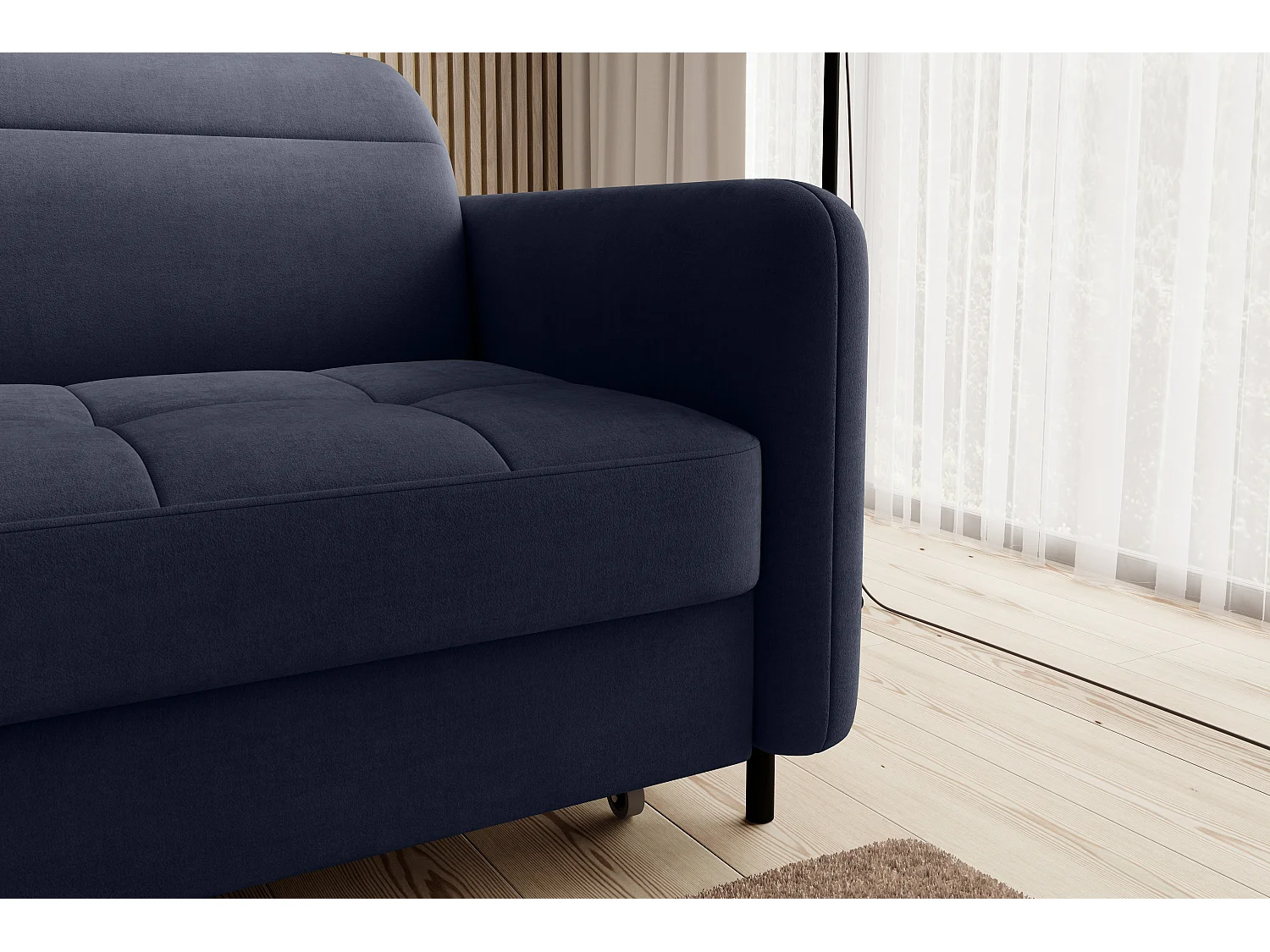 Petit canapé d’angle convertible tissu Kunder-Bleu turquin-angle gauche