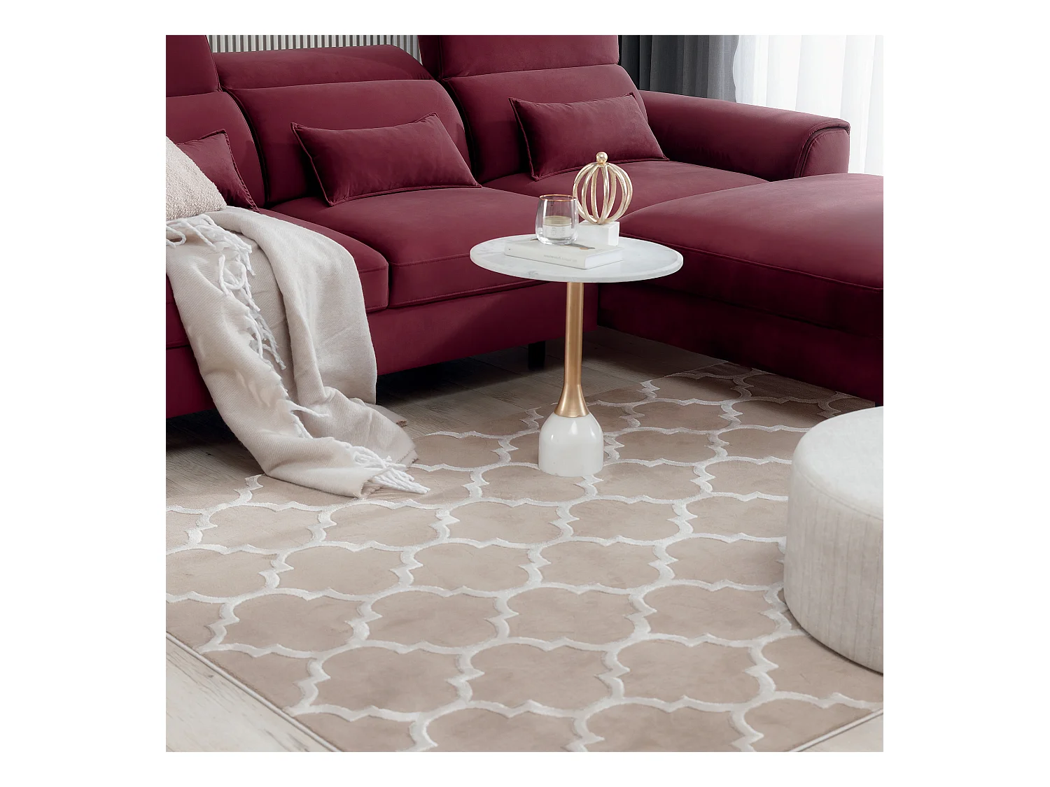 Canapé d'angle convertible velours appuis-tête réglables ASTORIA - Coffre et pieds bois noir-Rouge cerise-angle droit