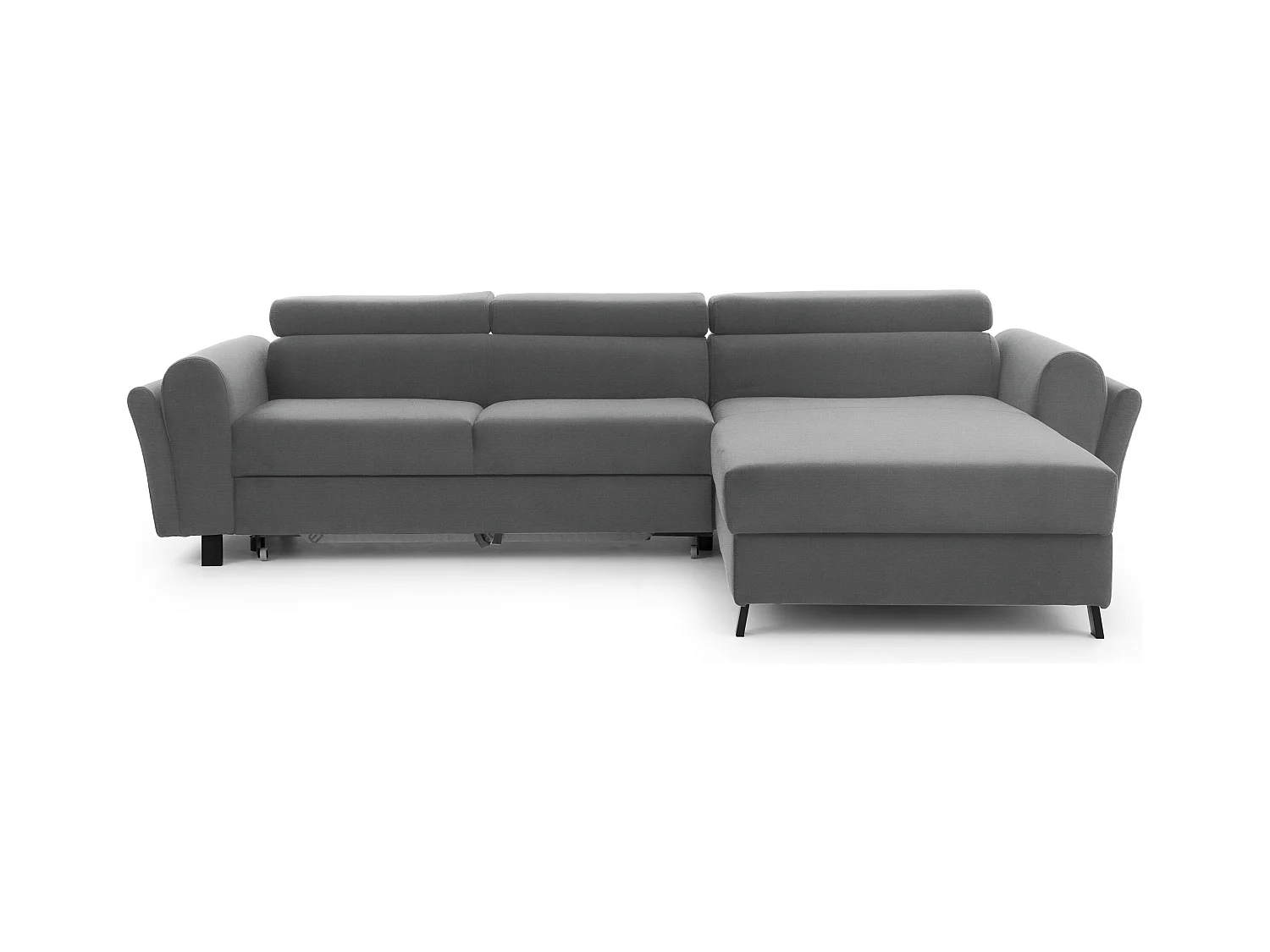 Canapé d’angle convertible MAZALI velours - Appuis-tête réglables et rangement-Gris-Méridienne A droite