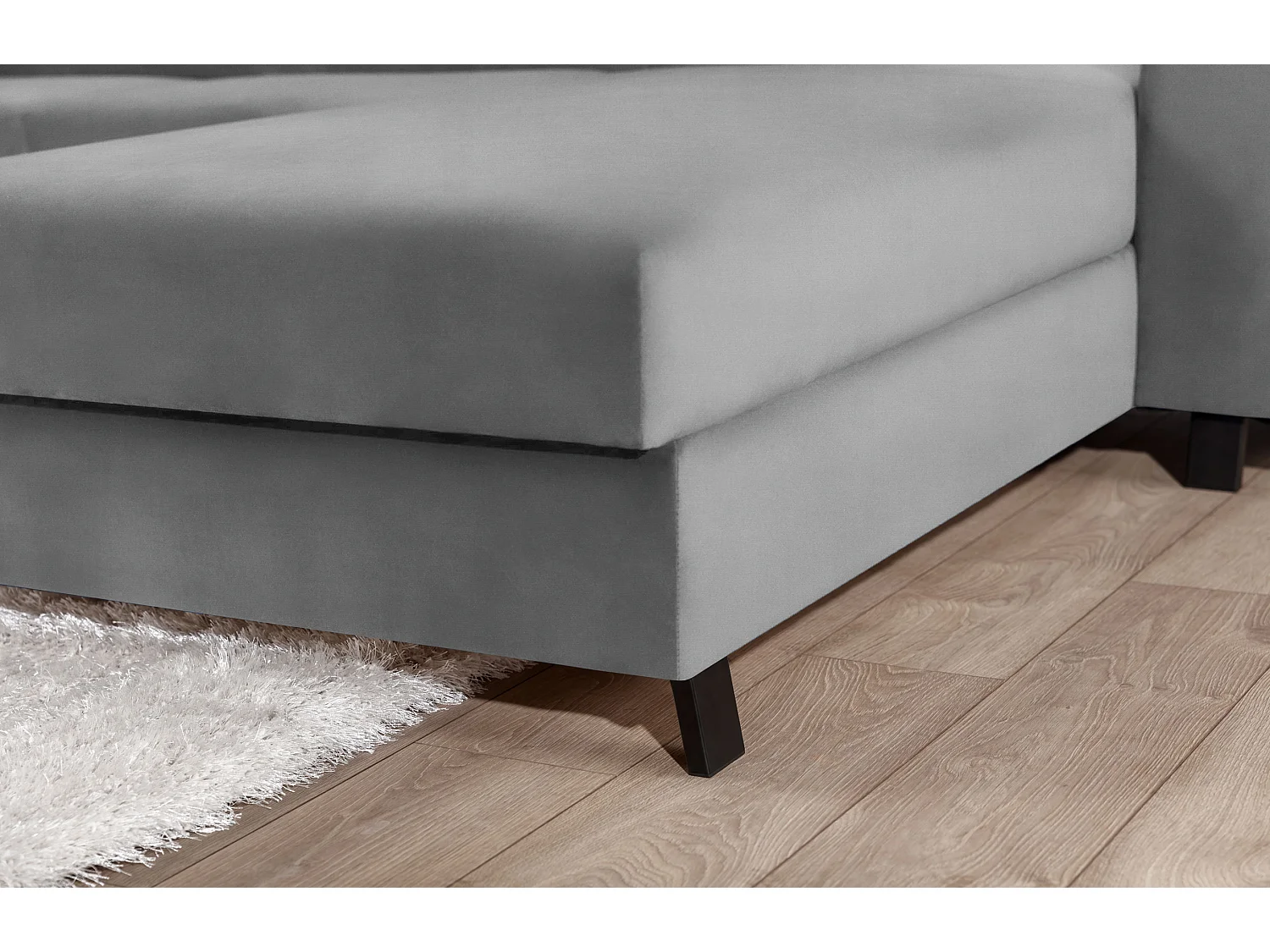 Canapé d’angle convertible MAZALI velours - Appuis-tête réglables et rangement-Gris-Méridienne A droite