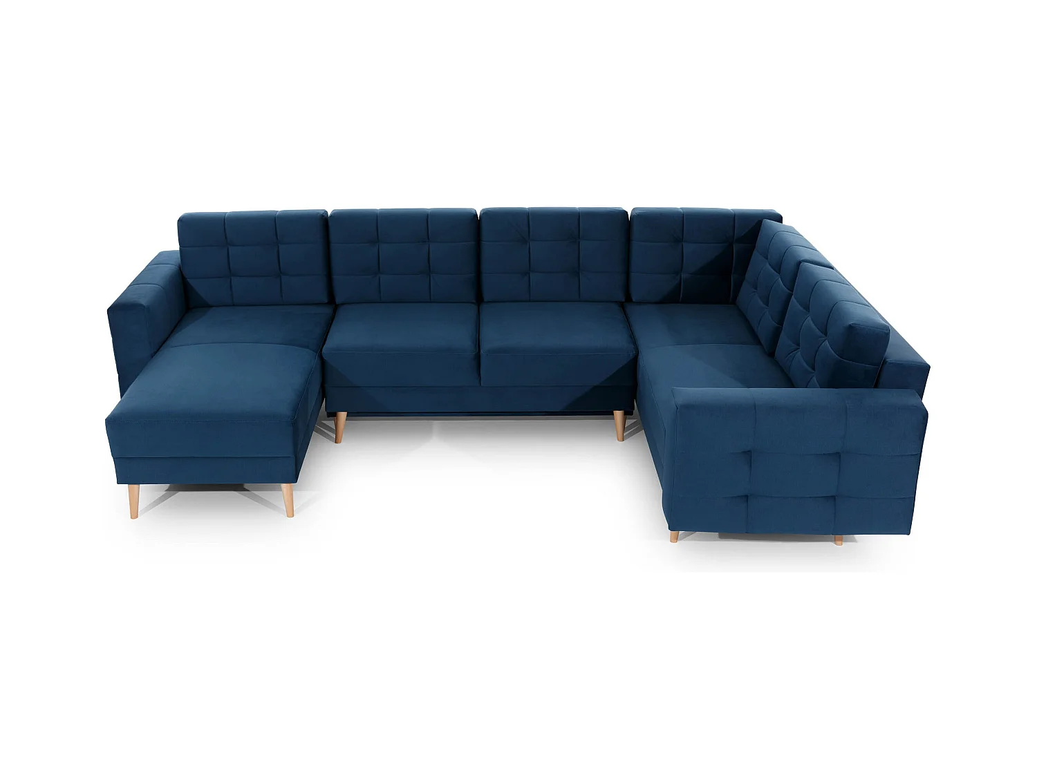 Canapé panoramique convertible ANSKA en velours - Pieds bois naturel-Camel