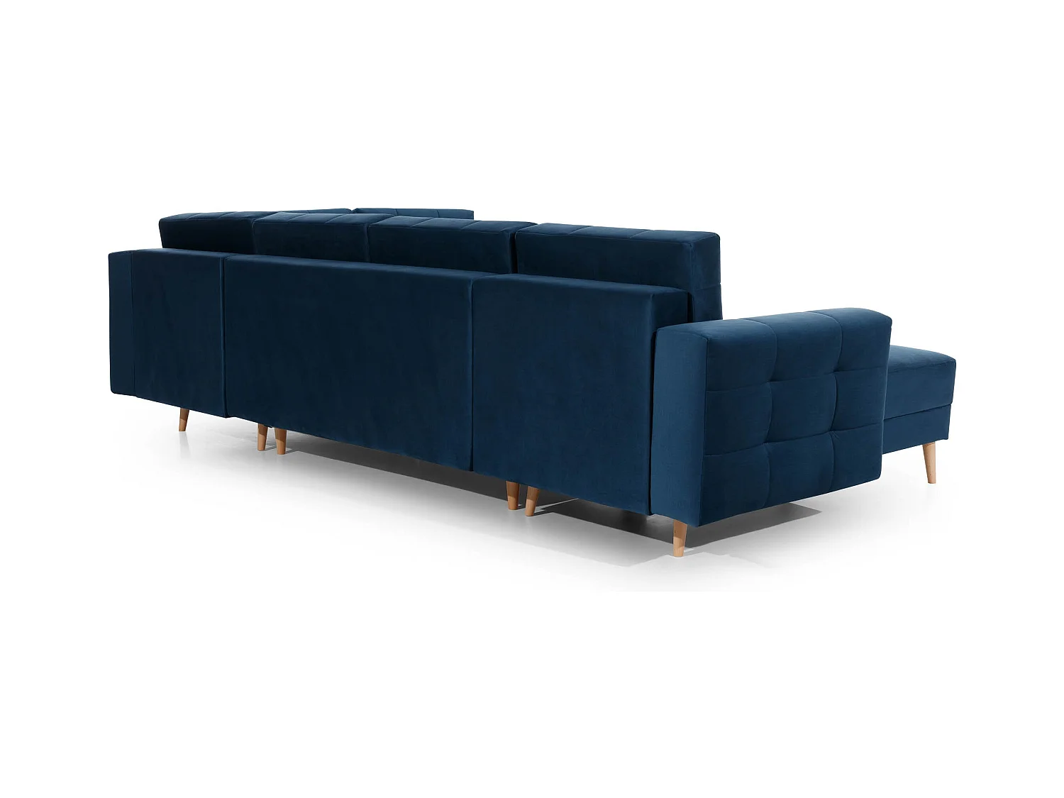 Canapé panoramique convertible ANSKA en velours - Pieds bois naturel-Camel