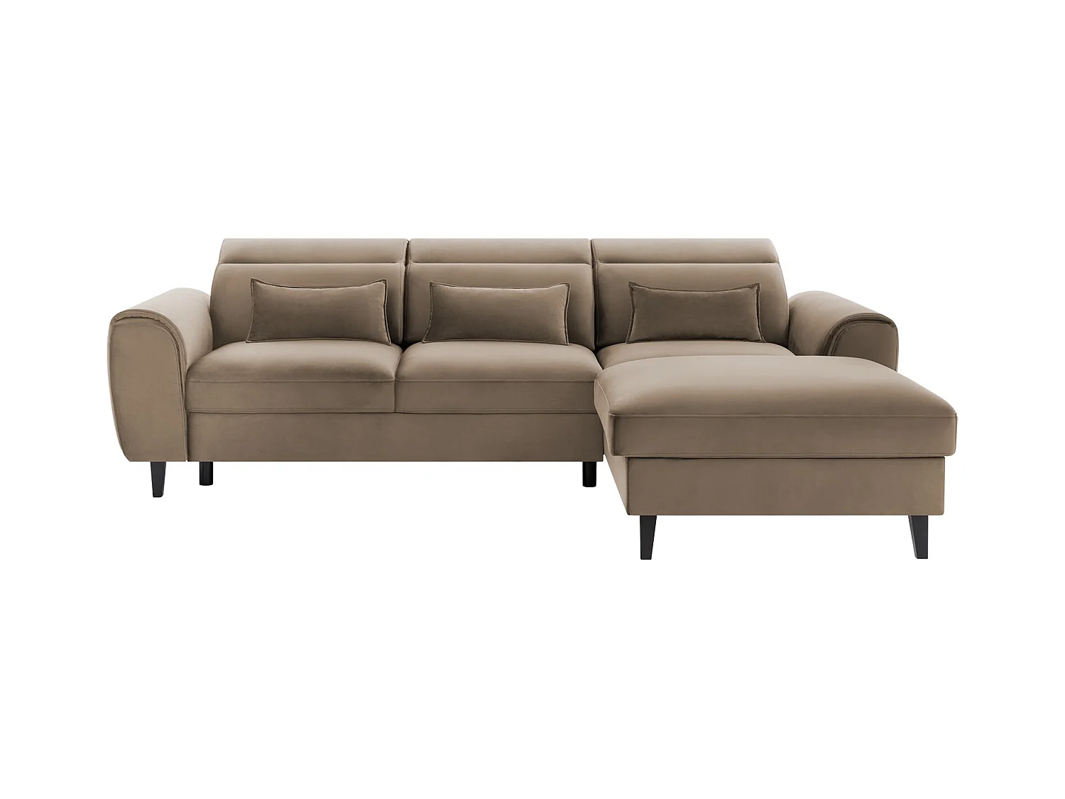 Canapé d'angle convertible velours appuis-tête réglables ASTORIA - Coffre et pieds bois noir-Beige foncé-angle droit