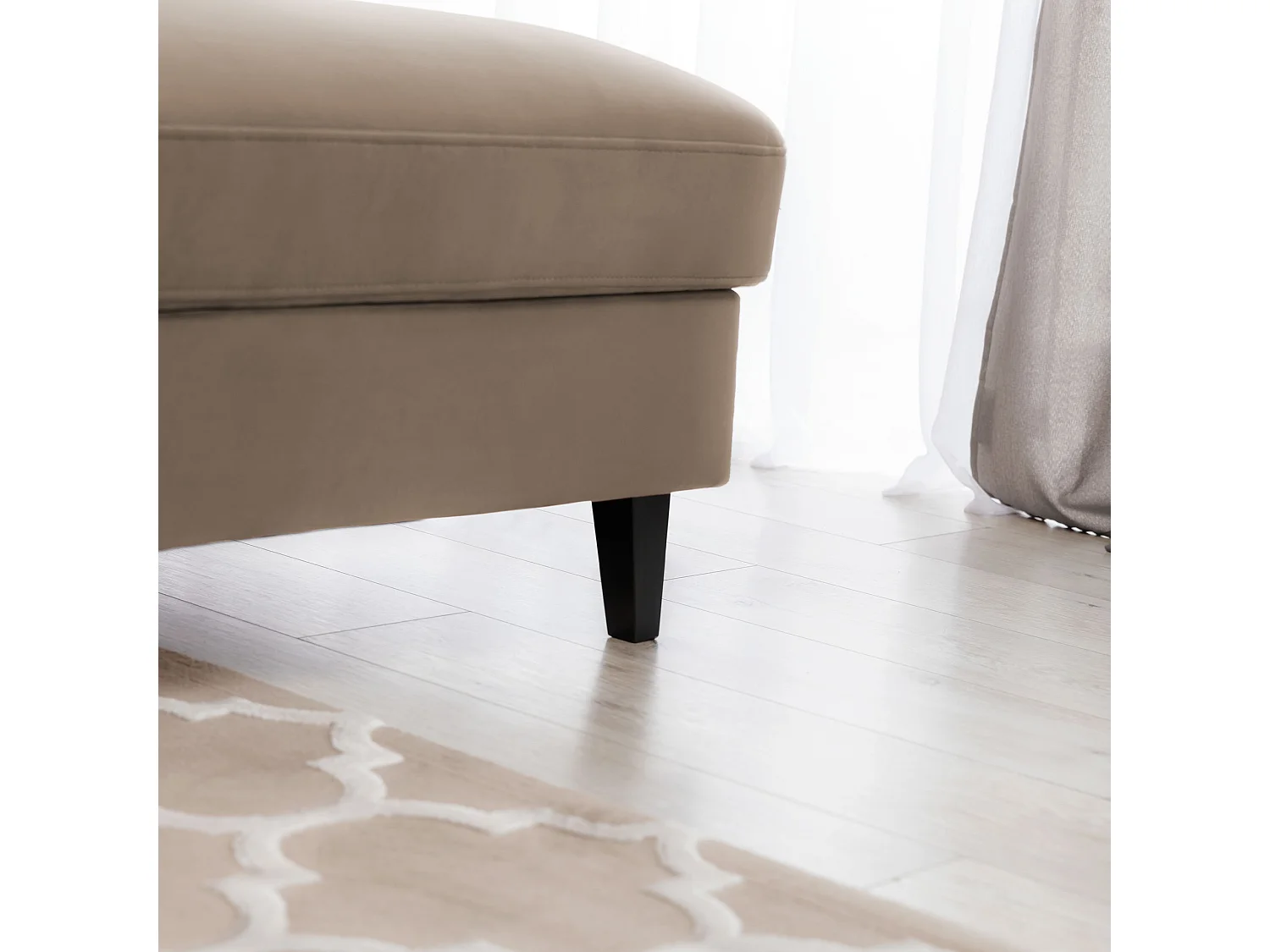 Canapé d'angle convertible velours appuis-tête réglables ASTORIA - Coffre et pieds bois noir-Beige foncé-angle droit