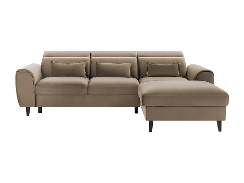 Canapé d'angle convertible velours appuis-tête réglables ASTORIA - Coffre et pieds bois noir-Beige foncé-angle droit