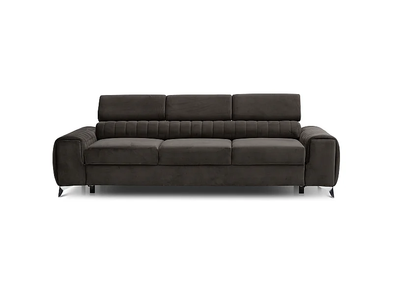 Canapé convertible velours LOZA - Appuis-tête réglables et pieds acier chromé-Marron foncé