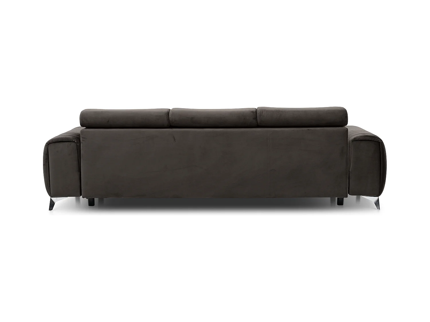 Canapé convertible velours LOZA - Appuis-tête réglables et pieds acier chromé-Marron foncé