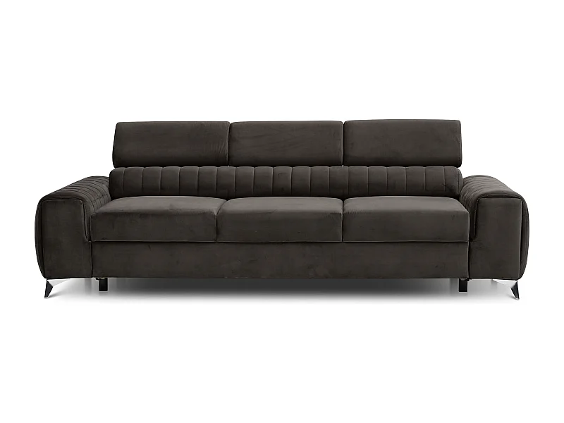 Canapé convertible velours LOZA - Appuis-tête réglables et pieds acier chromé-Marron foncé