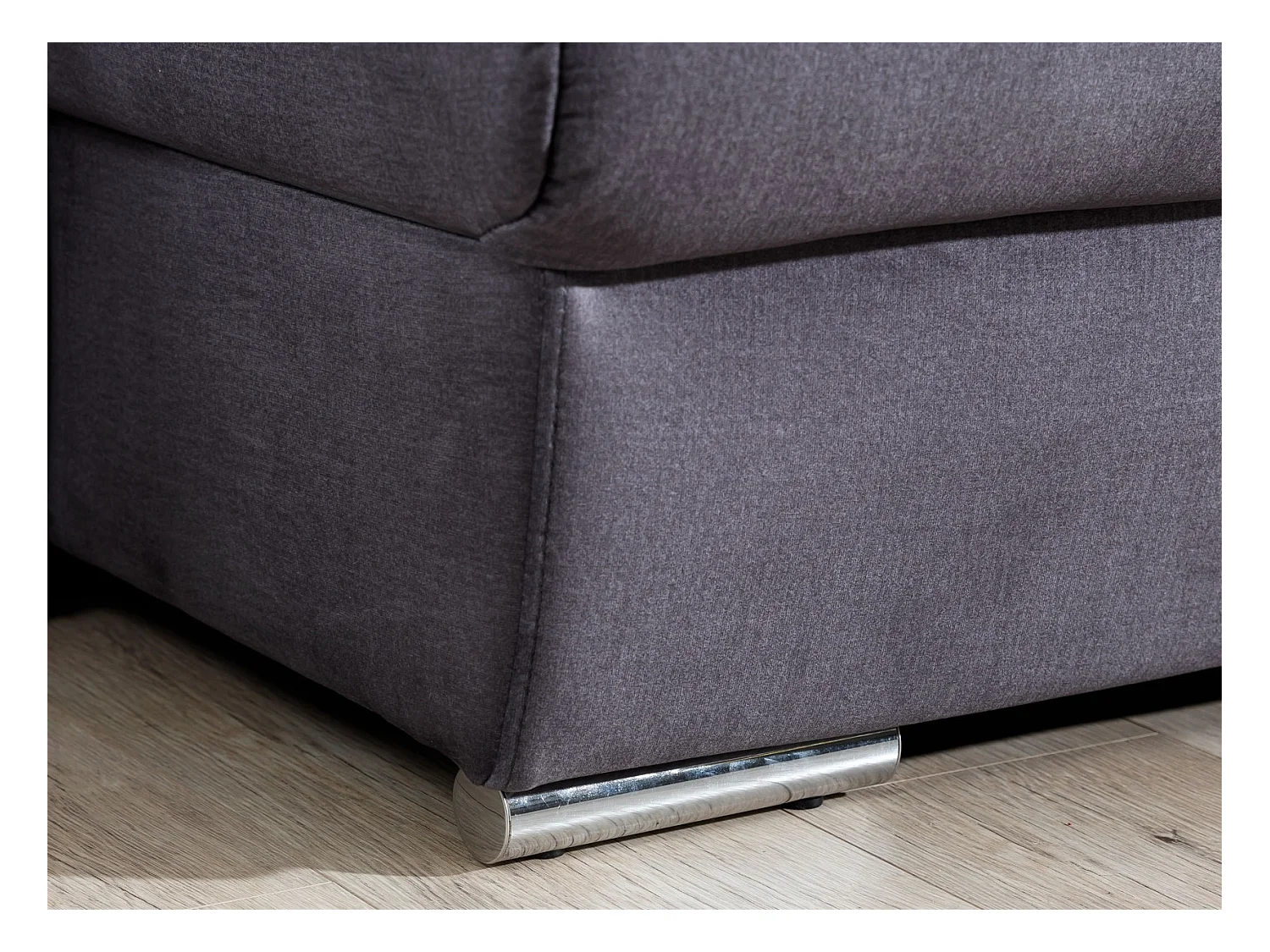 Canapé panoramique convertible LEVANO velours - Rangement et appuie-têtes réglables-Gris/Gris clair-Coffre à gauche