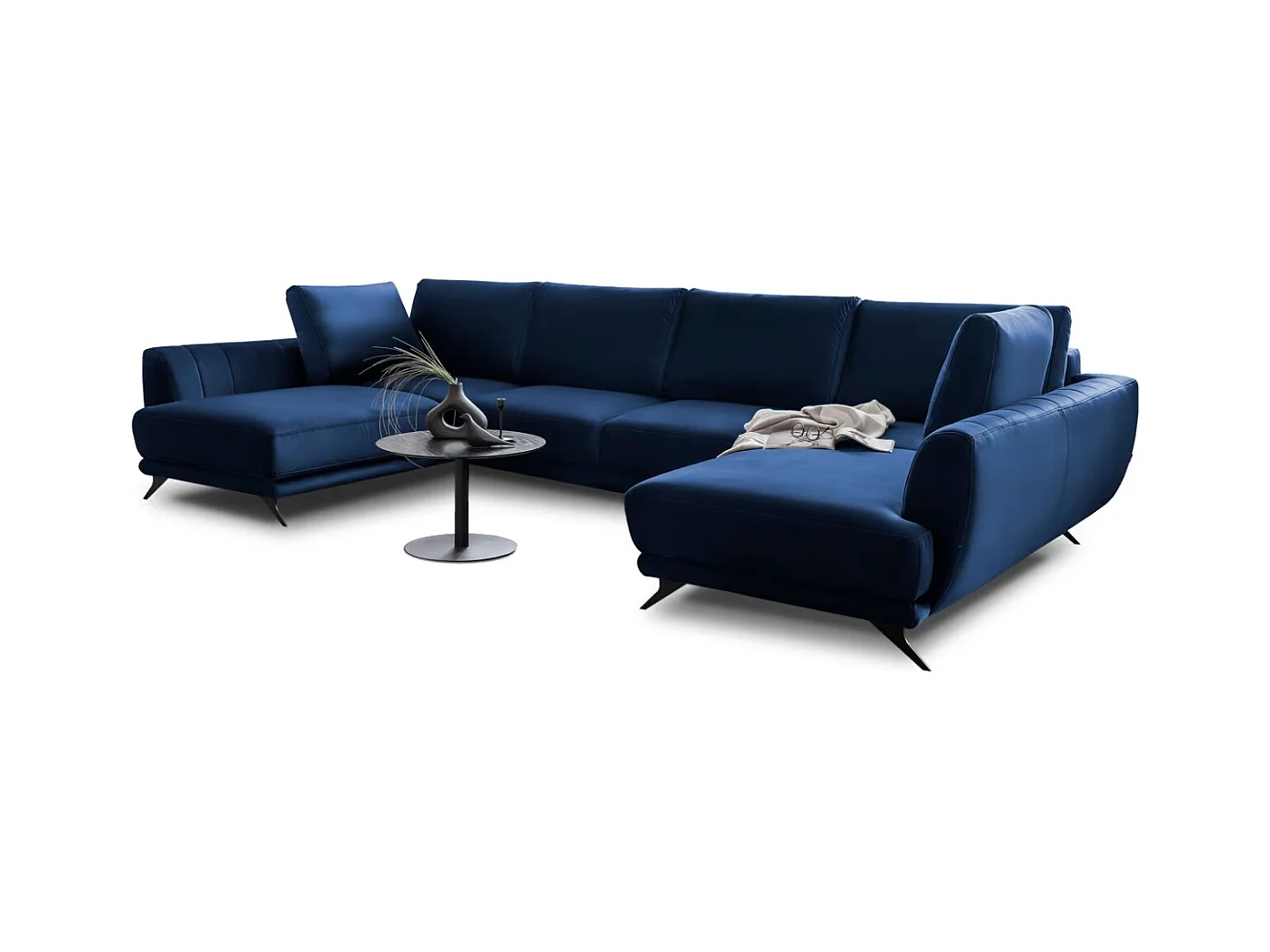 LARGOS panoramische slaapbank - Onweerstaanbaar gezellig fluweel-Kleur Middernacht blauw