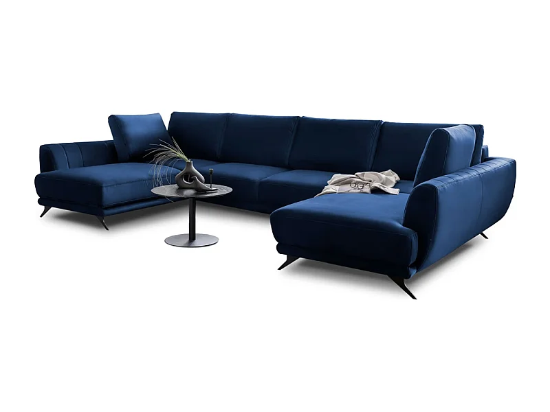 LARGOS panoramische slaapbank - Onweerstaanbaar gezellig fluweel-Kleur Middernacht blauw