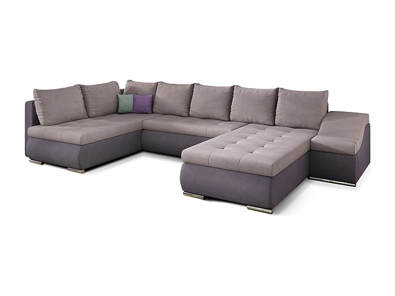 Canapé panoramique convertible JONAZ simili cuir, tissu - Rangement integré-Mauve/Rose clair-Méridienne A droite