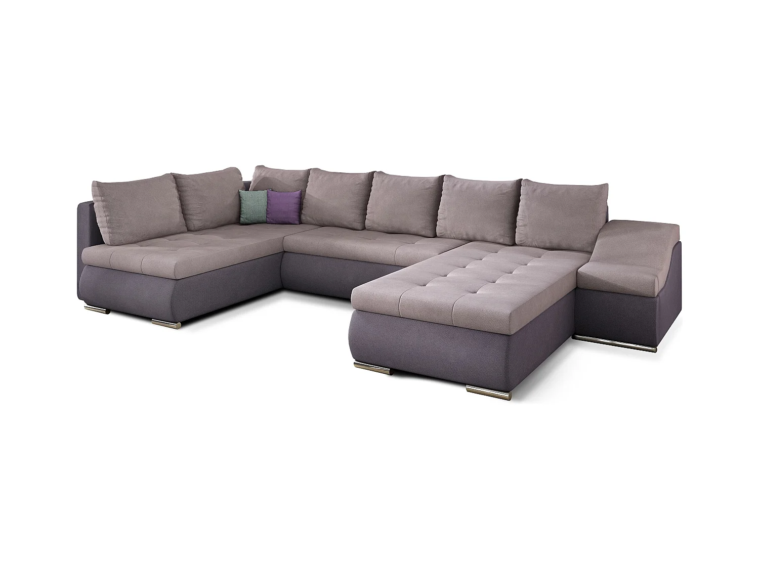 Canapé panoramique convertible JONAZ simili cuir, tissu - Rangement integré-Mauve/Rose clair-Méridienne A droite