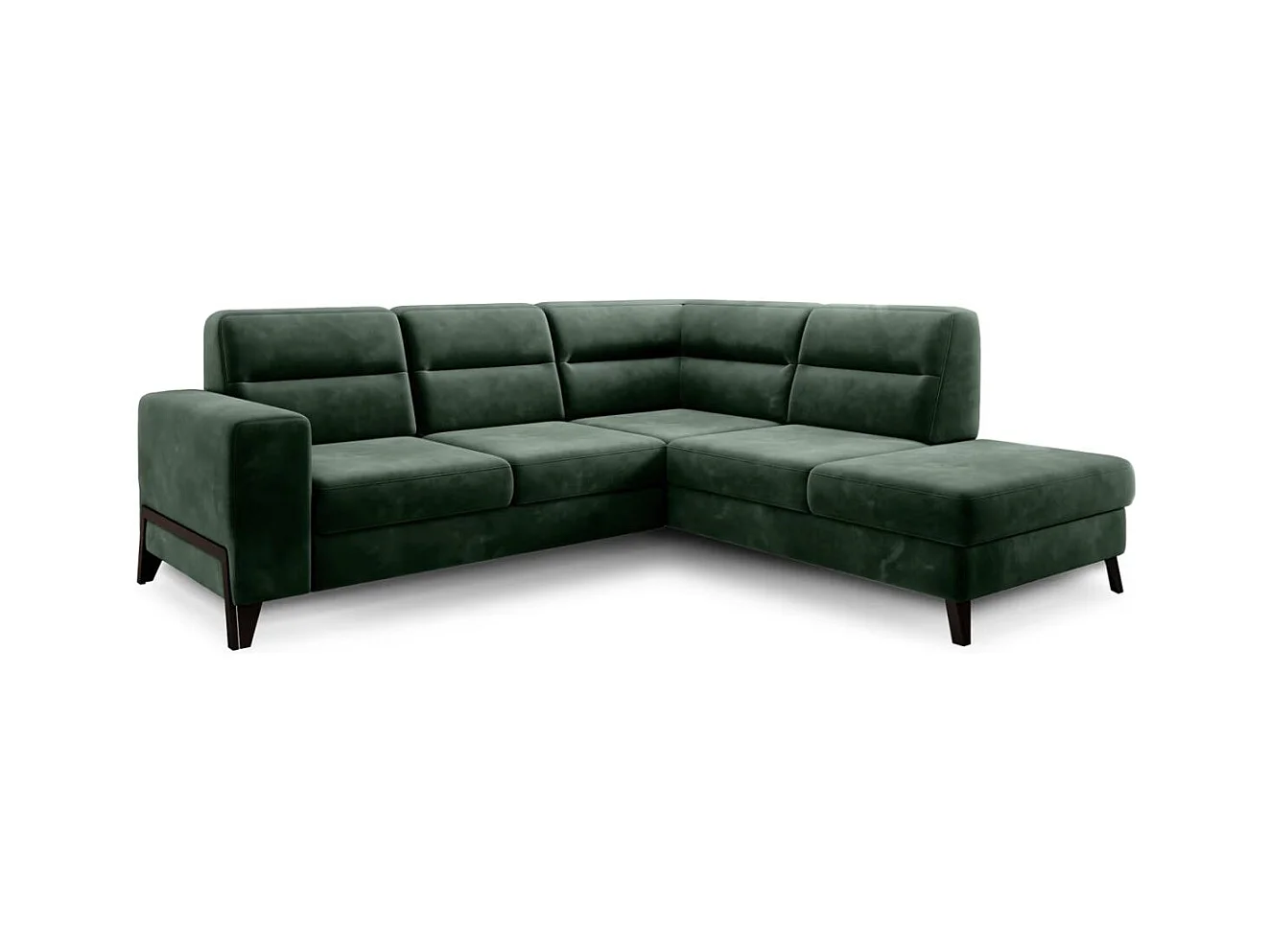 Canapé d'angle convertible tissu KAZAL - Dossiers réglables et pieds acier noir-Vert épinard-angle droit