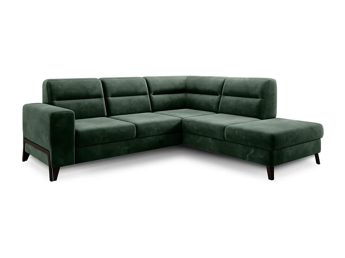 Canapé d'angle convertible tissu KAZAL - Dossiers réglables et pieds acier noir-Vert épinard-angle droit