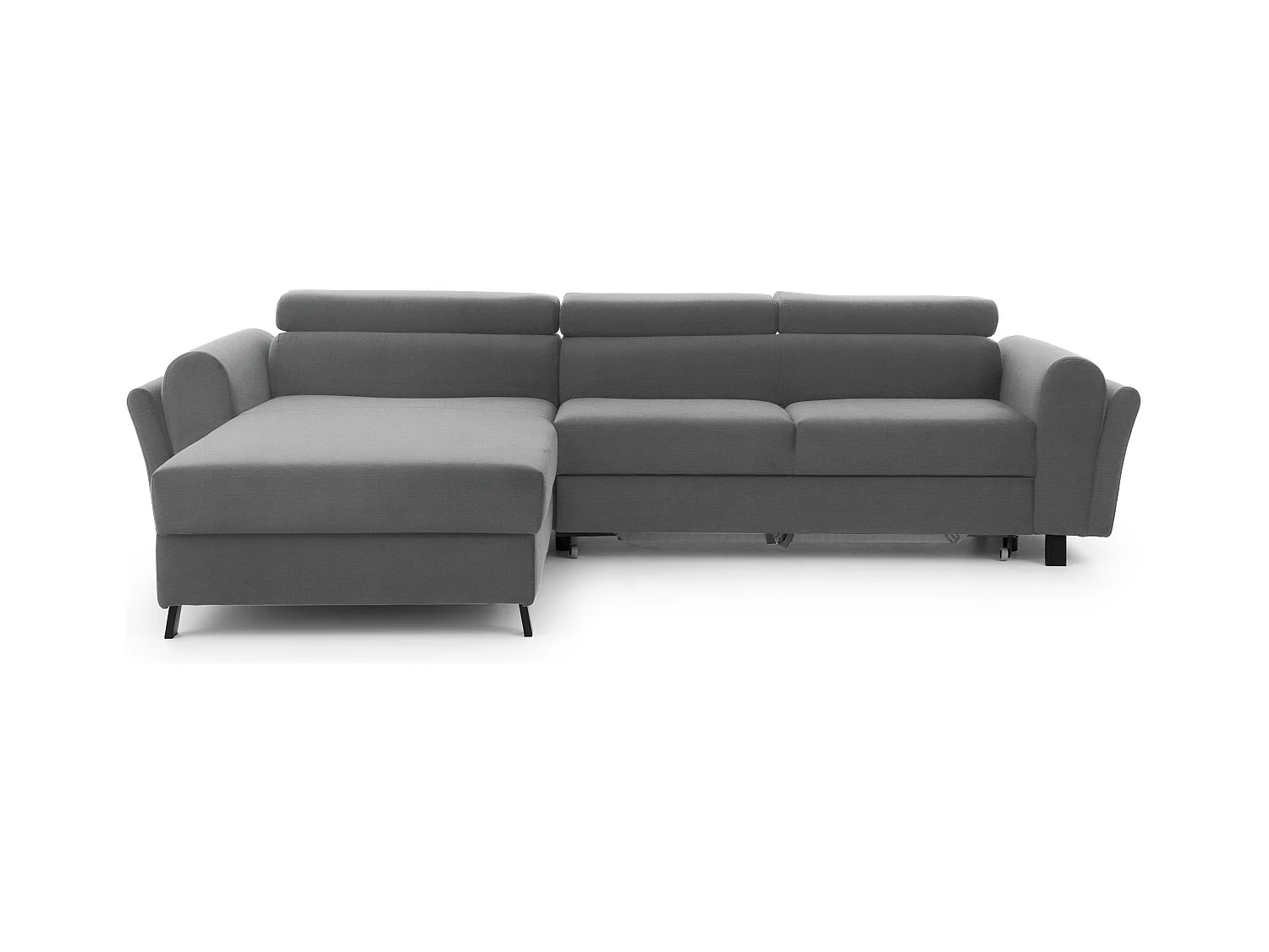 Canapé d’angle convertible MAZALI velours - Appuis-tête réglables et rangement-Gris-Méridienne A gauche