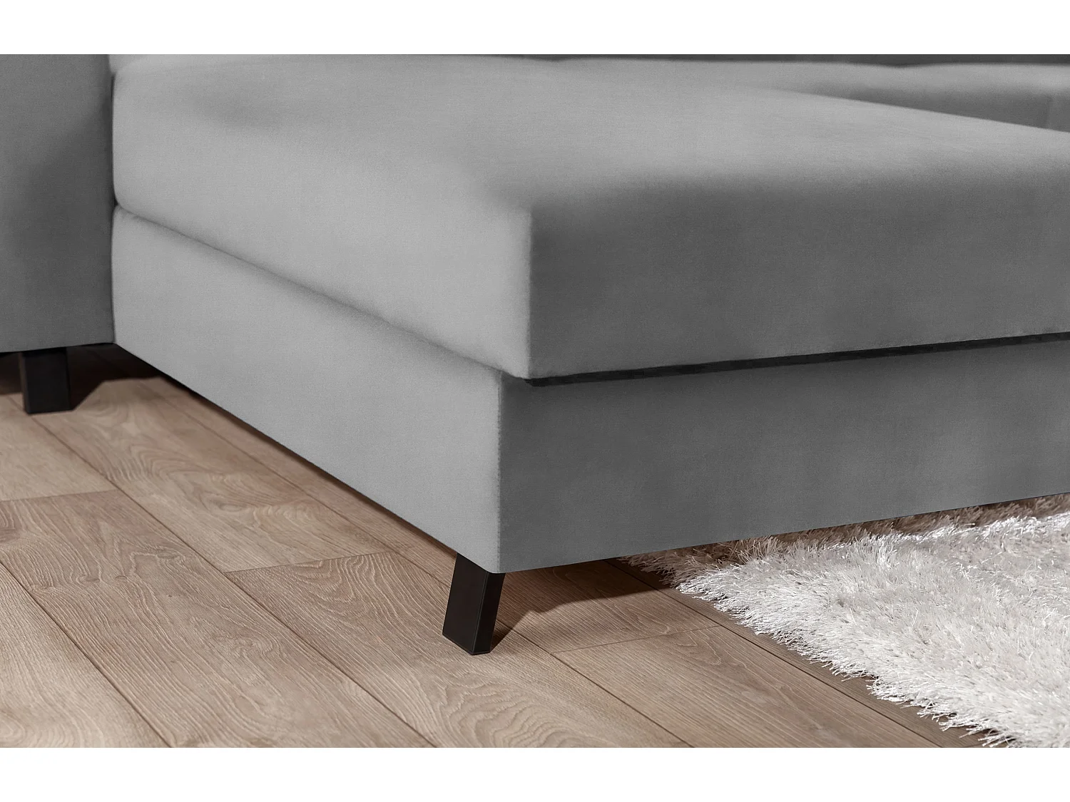 Canapé d’angle convertible MAZALI velours - Appuis-tête réglables et rangement-Gris-Méridienne A gauche