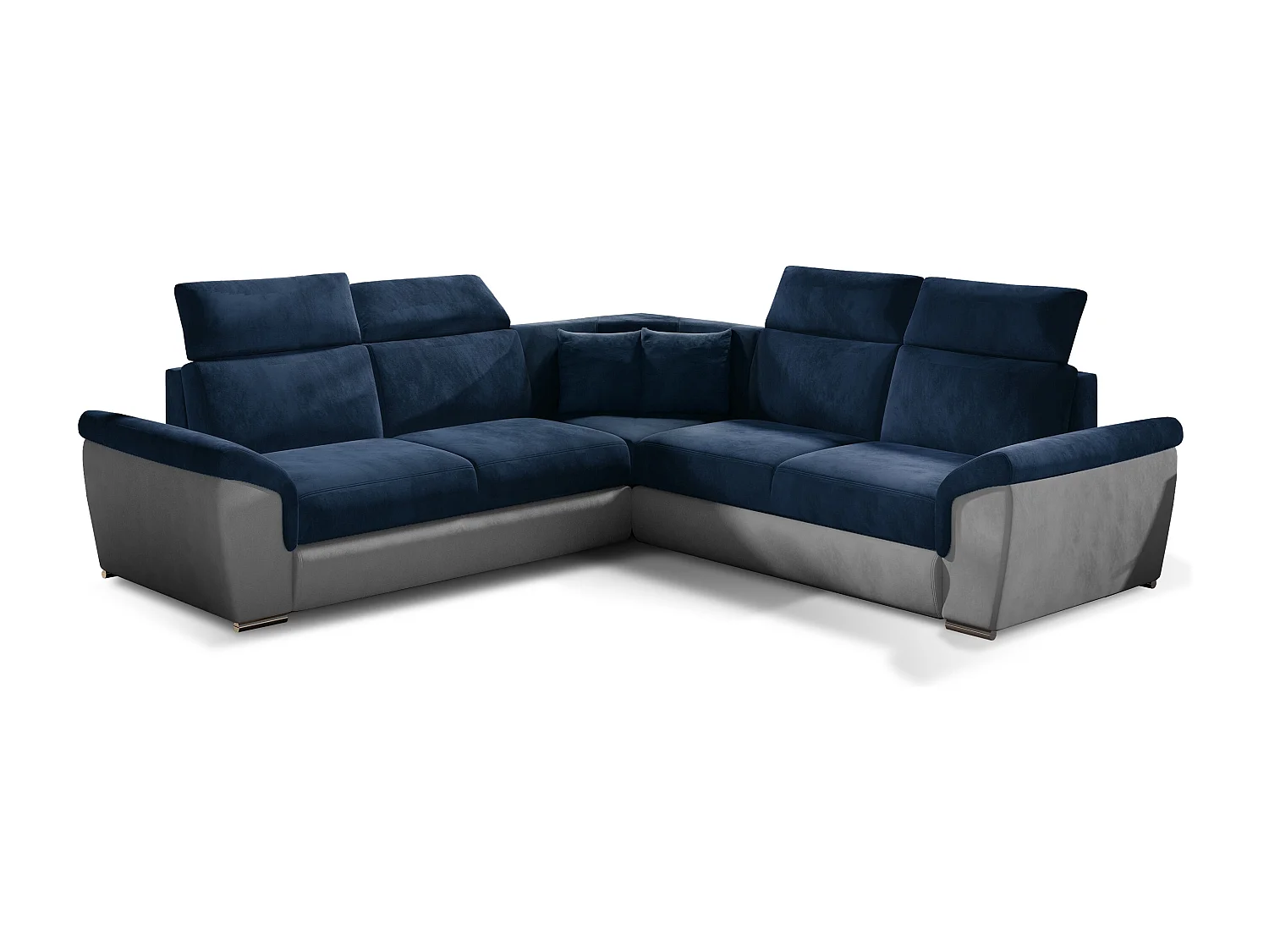 Canapé d'angle réversible et convertible velours Neo - Pieds acier chromé-Gris clair/Bleu