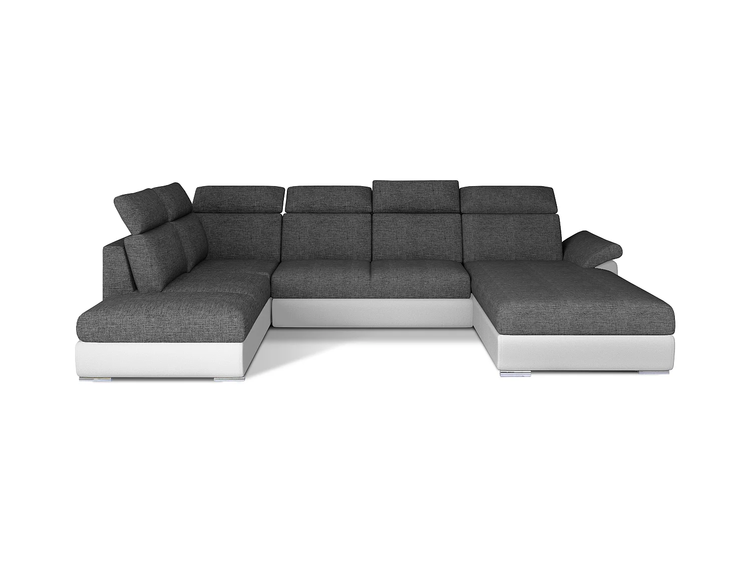 Canapé Convertible Panoramique LEVANO Tissu et Simili Cuir, Têtières-Blanc/Gris-Coffre à droite