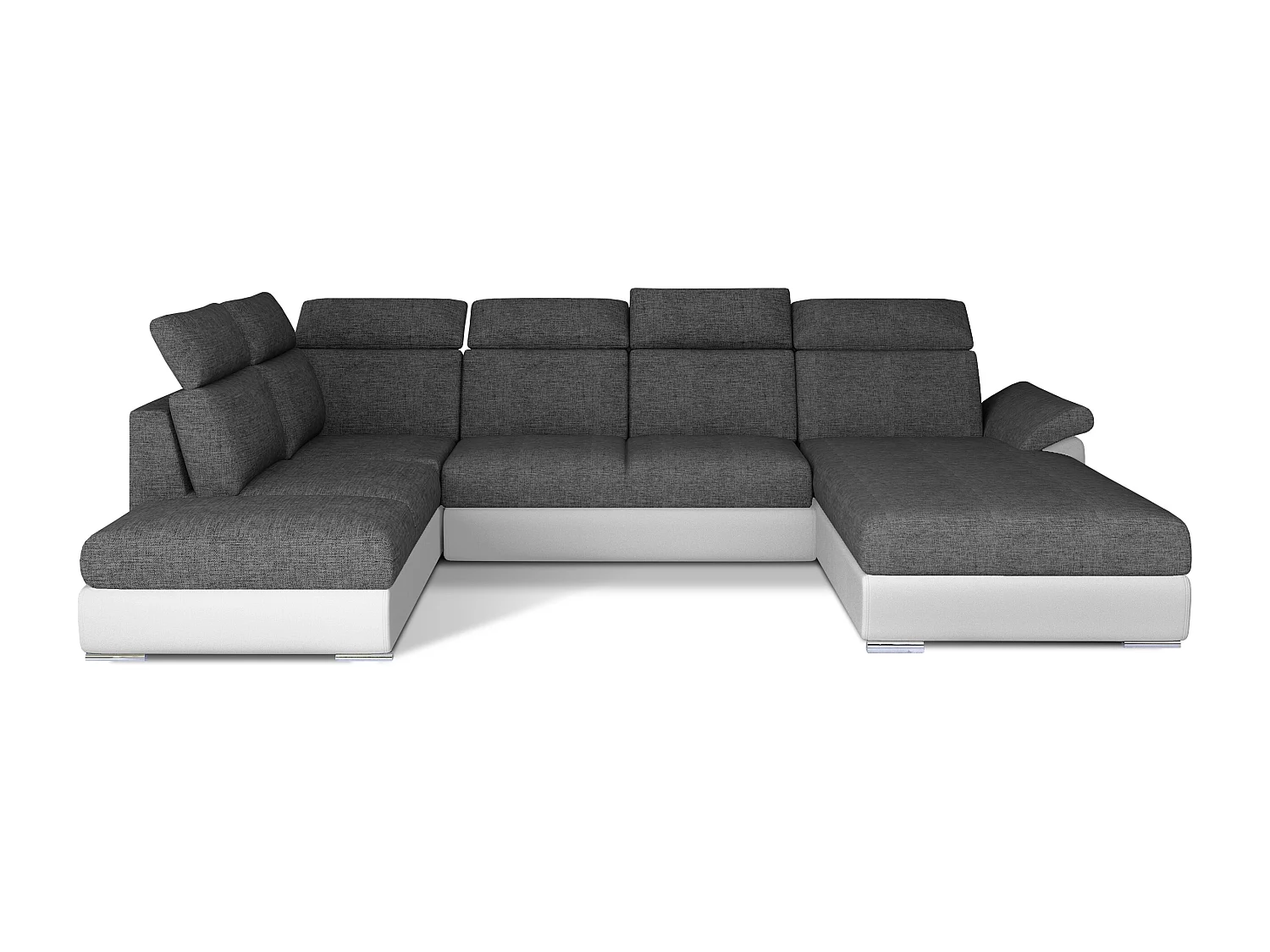 Canapé Convertible Panoramique LEVANO Tissu et Simili Cuir, Têtières-Blanc/Gris-Coffre à droite