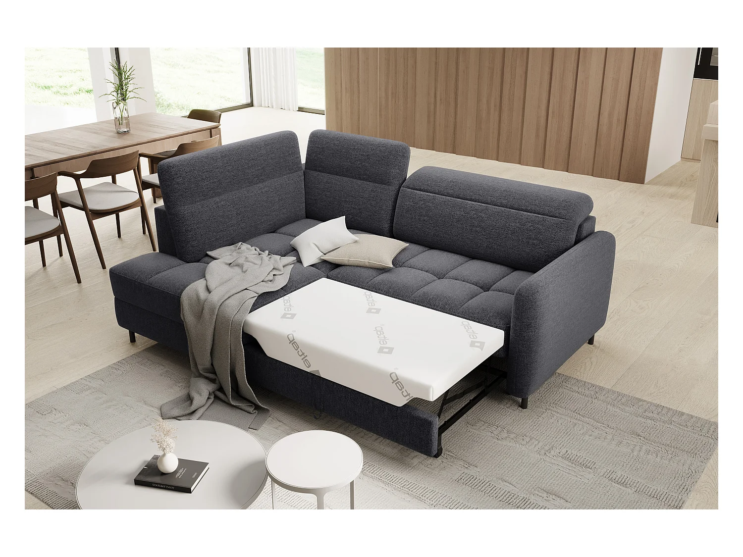 Kleine omvormbare stoffen hoekbank met opbergruimte BOREA 208 cm-Kleur Houtskool grijs-linkerhoek