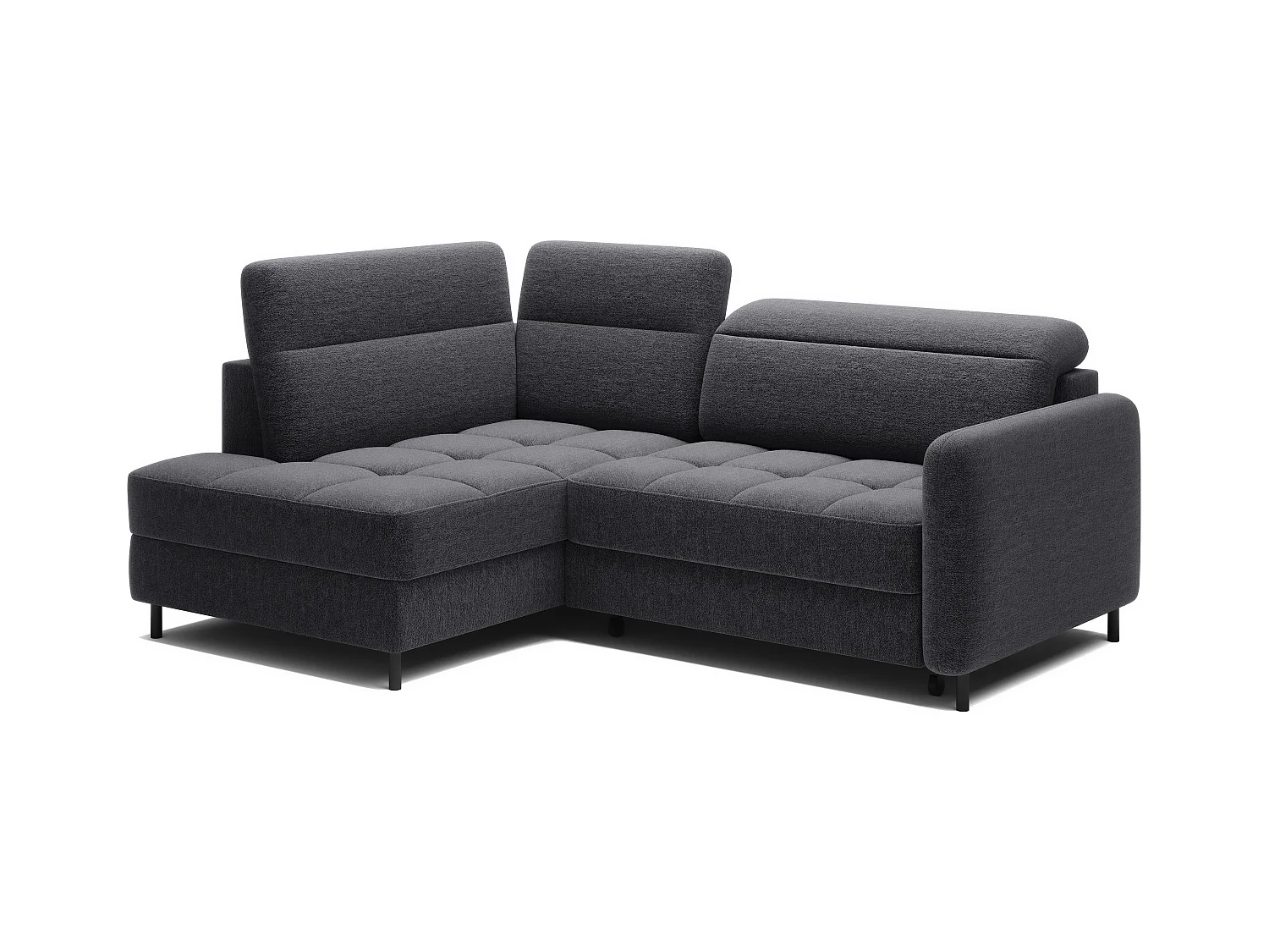 Kleine omvormbare stoffen hoekbank met opbergruimte BOREA 208 cm-Kleur Houtskool grijs-linkerhoek