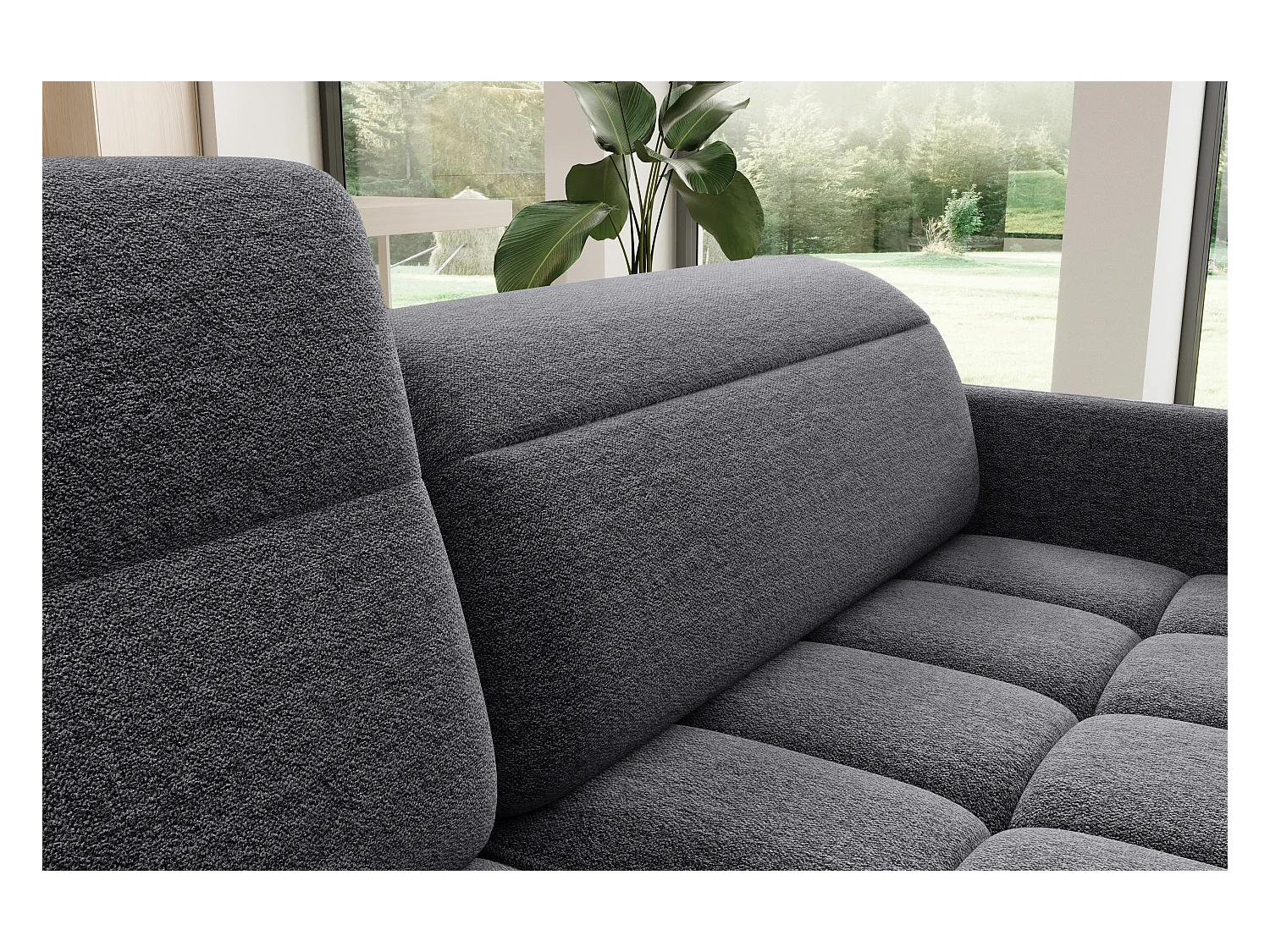 Kleine omvormbare stoffen hoekbank met opbergruimte BOREA 208 cm-Kleur Houtskool grijs-linkerhoek