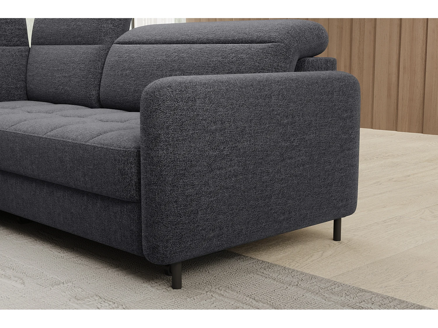 Kleine omvormbare stoffen hoekbank met opbergruimte BOREA 208 cm-Kleur Houtskool grijs-linkerhoek